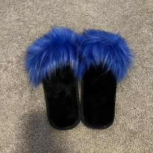 Blue Faux Fur Slippers Size 10 Size 42-43